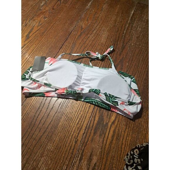 New XL Suvimuga Pink Green Tropical Hawaiian Bikini Swimsuit Bathing Suit Top - Picture 2 of 2